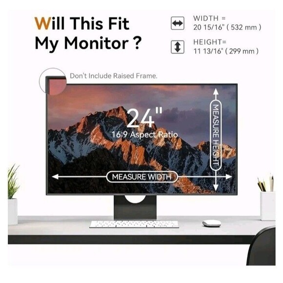 2Pack 24” Privacy Screen Filter for 16:9 Monitor Anti Glare Blue Light Protector - Picture 4 of 10
